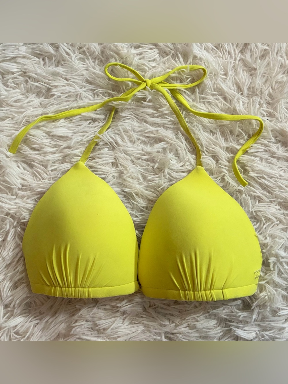 Billabong Padded Triangle Bikini Beach Rave Festival Y2K Swim Top Neon Yellow L